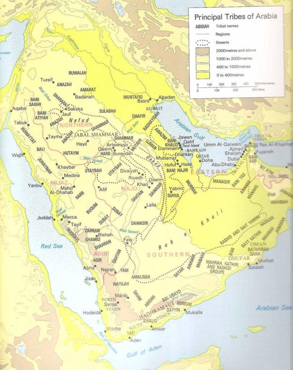 Mapa de Arabia Saudita tribos