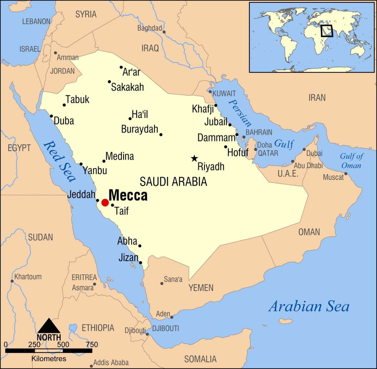 mapa de meca en Arabia Saudita