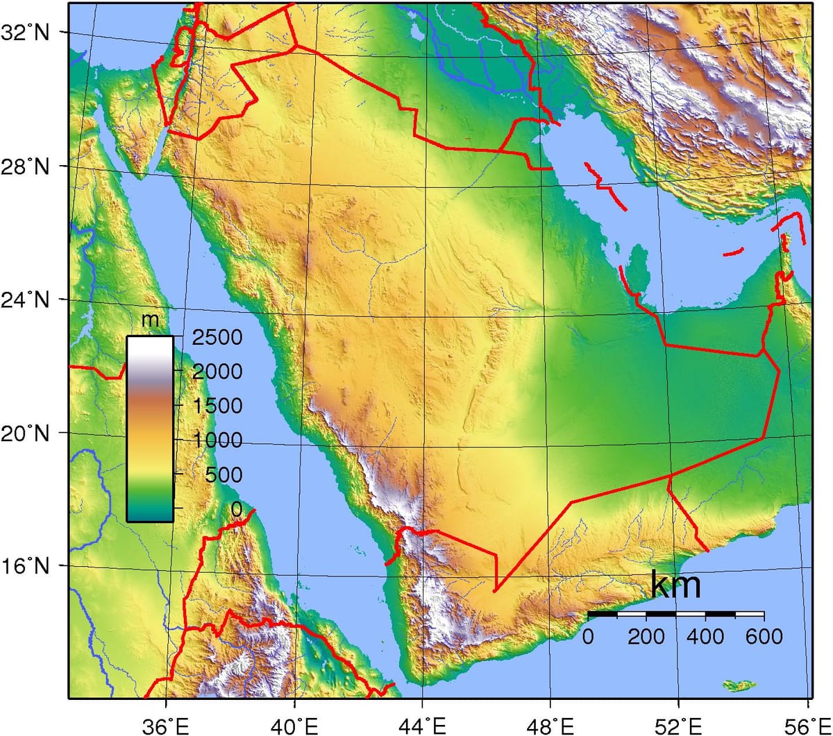 Mapa de Arabia Saudita elevación