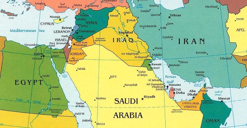 mapa de Arabia Saudita países veciños