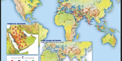 Mapa de Arabia saudita, compañías aéreas ruta