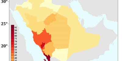Arabia Saudita densidade de poboación mapa