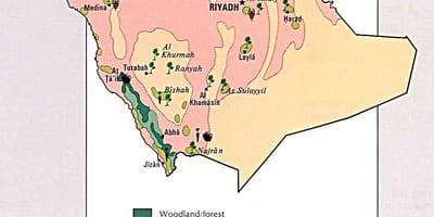 Mapa de Arabia Saudita recursos naturais
